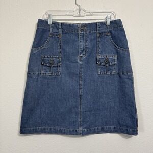 Cherokee Blue Medium Wash Denim Knee Length Skirt Womens Size 12 Y2K‎ Cargo